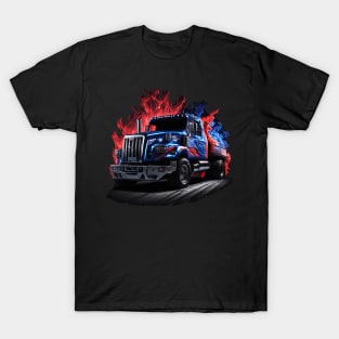 Chrome, Blue, and Red Racing Truck with Flames - An Impressive Sight T-Shirt